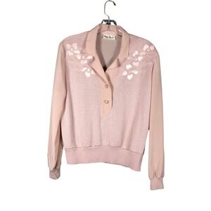 Philippe Marques Vintage Knit Top Womens M Pink Floral Applique